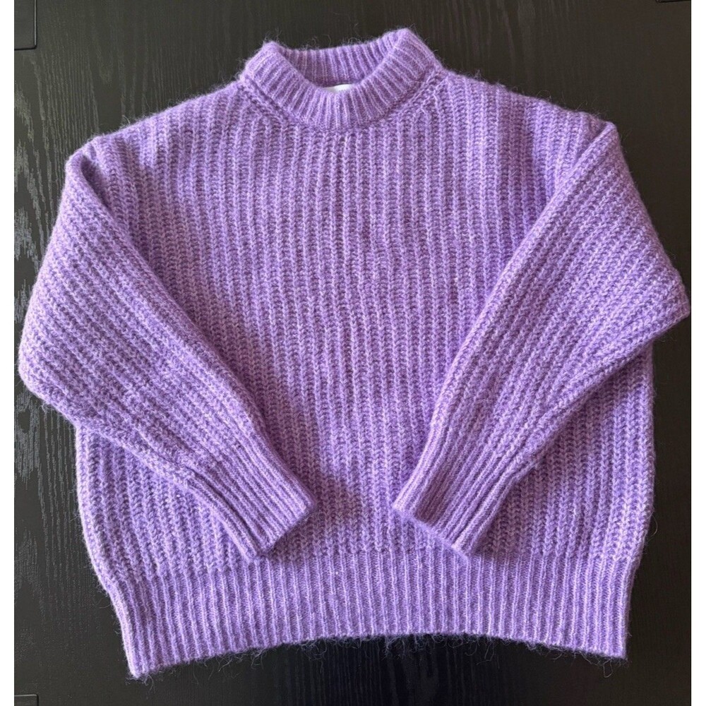 Zara Pullover Sweater, Oversized Lavender Purple, Crew Neck, Size S